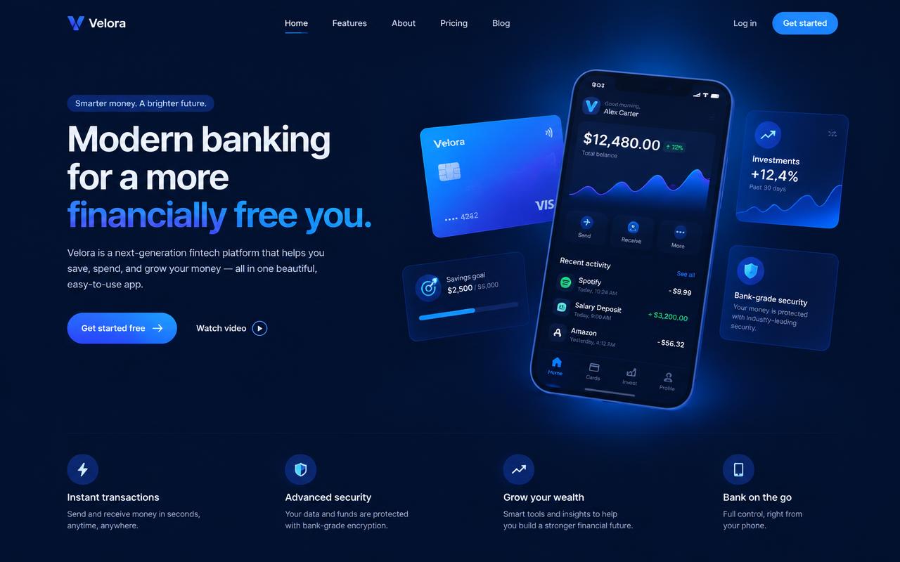 Velora – Fintech Landing Page
